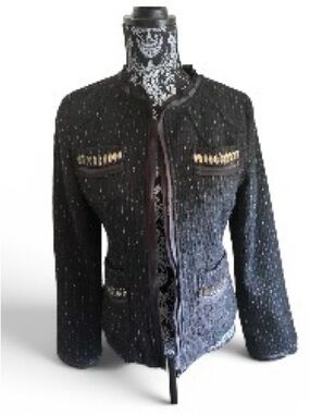 Ariella Black Tweed Jacket with Gold Chain Pocket Trim